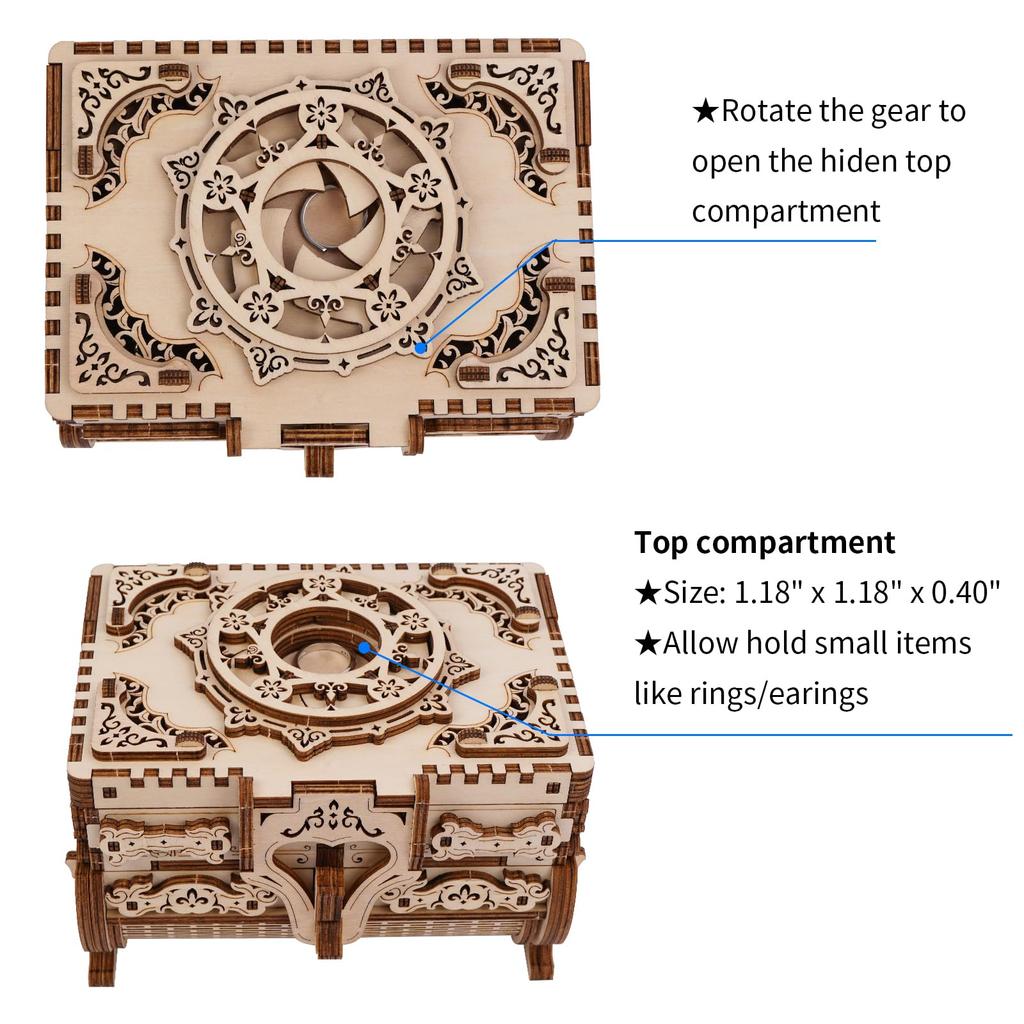 Hallisun 3D Wooden Puzzle, 7-in-1 Storage Box, Music Box, 142 Pieces, DIY Mechanical Wooden Model Kit, Jewelry Keepsake Storage Box, Adults 14+,