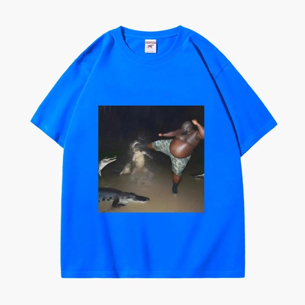 

Человек пнул аллигатора в болоте Забавные вирусные мемы Графические футболки Модные винтажные футболки с коротким рукавом Унисекс Повседневные хлопковые футболки 4XL