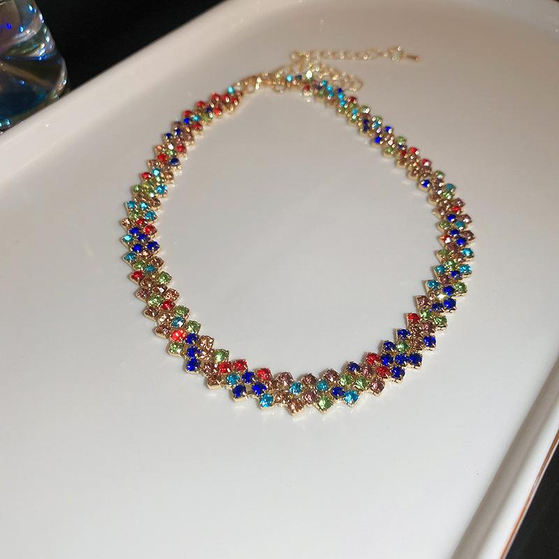 Korean super flash diamond bow tassel necklace fashion personality collarbone chain necklace women