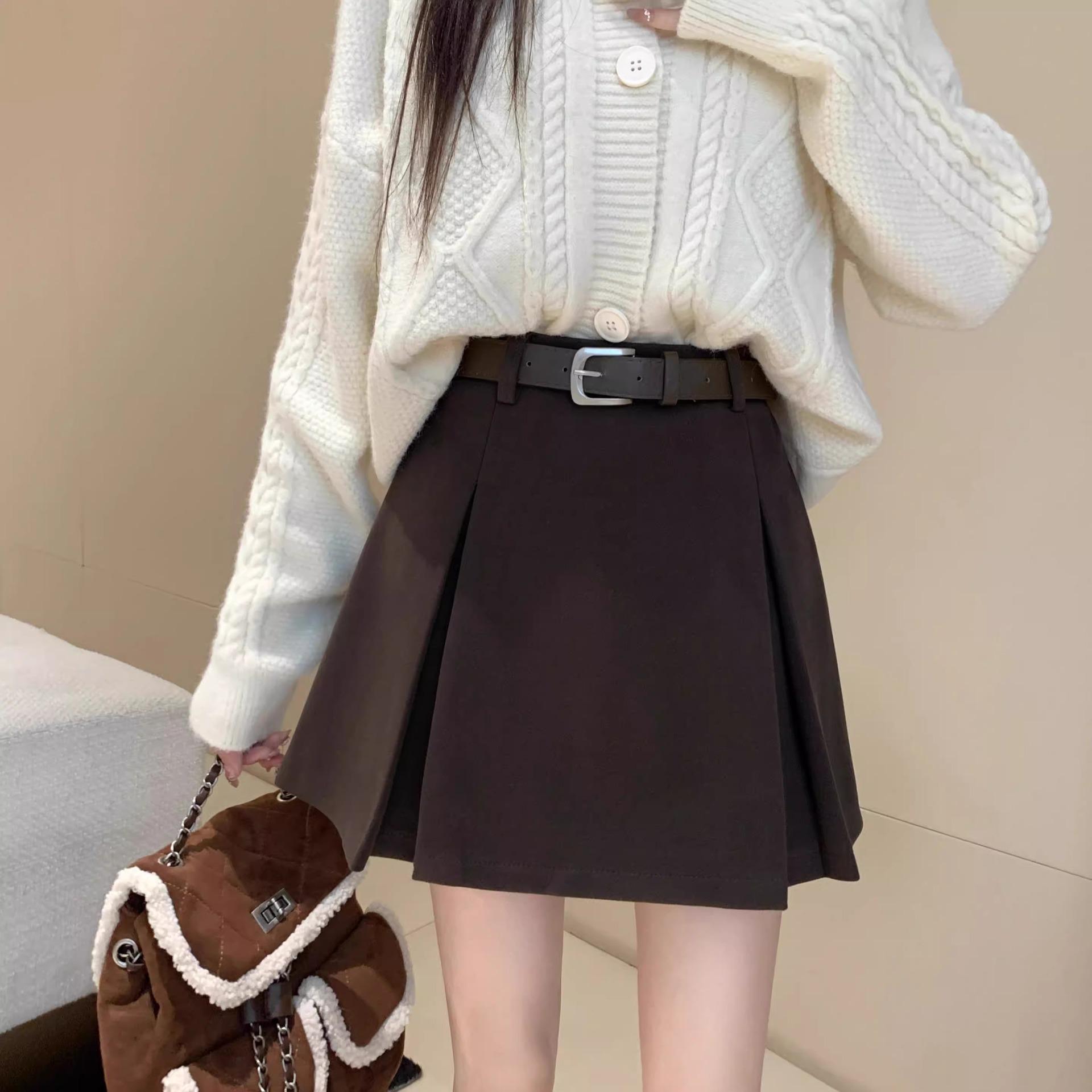 

Женская плиссированная миди-юбка цвета хаки из смесовой шерсти с высокой талией, Осень/Зима 2024 3XL