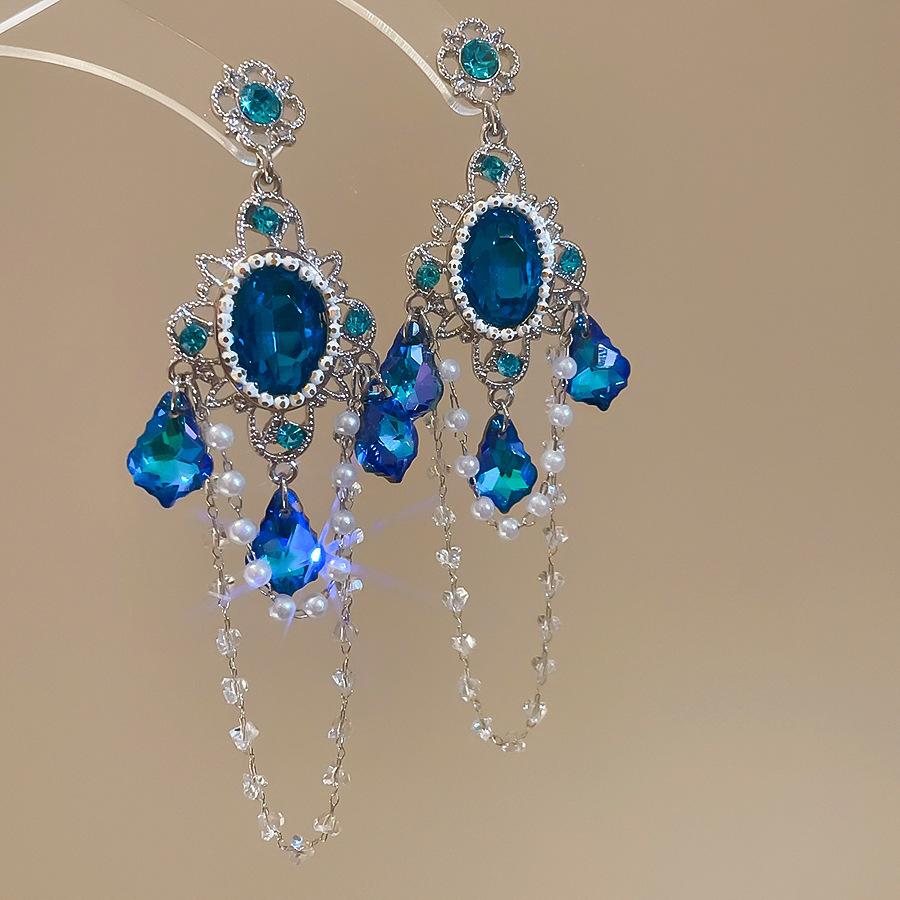 Silbernadel Diamant Kristall Perlenohrringe Europäische und amerikanische Retro Licht Luxus Lange Ohrringe Frisch und Süß Premium Ohrringe Frauen