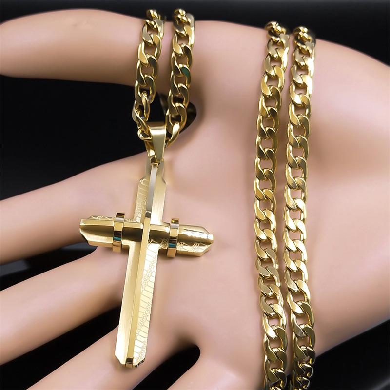 HNSP Edelstahl 3D Kreuz Anhänger Kettenhalskette Für Männer Christus Medaille Zirkon Accessoires Geschenk