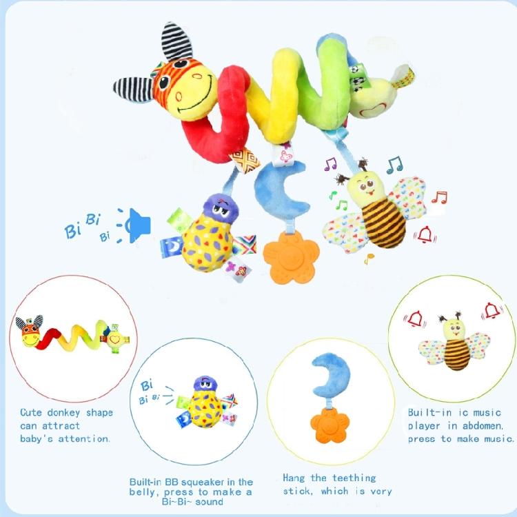 Cartoon Plush Bed Bell Crib Mobile Colorful Animal Spirals Activity Toy for Baby Sensory Visual Auditory Development