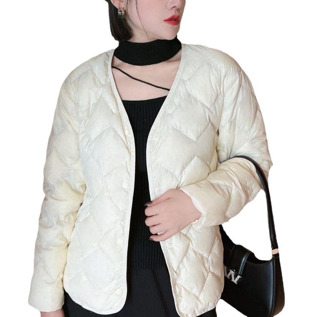 Damska lekka kurtka puchowa z dekoltem w serek 2025: Codzienna, Bez kołnierzyka, Krótka, Odzież wierzchnia Plus Size