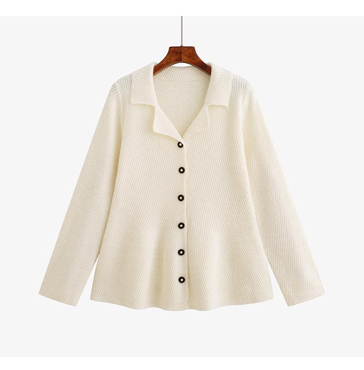 Plus Size Elegant Suit Collar Xiang Style Jacket Winter Knit Cardigan for Women