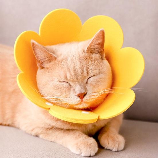 Cat Cone Recovery Collar Adjustable Cute Sunflower Pet Cone Collar Felt Recovery Cone for Kittens Prevents Lick-Bite And Scratching