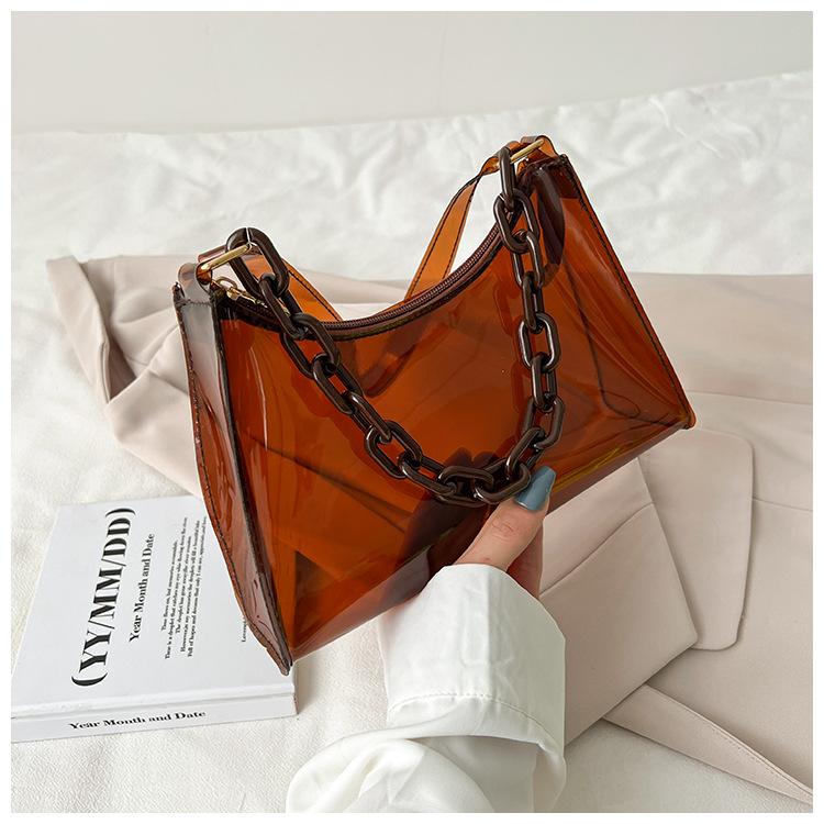 Summer New Fashionable Women's Bag Ins Small Fresh Jelly Bag Solid Color Transparent Women's Armpit Bag Single Shoulder Small Bag