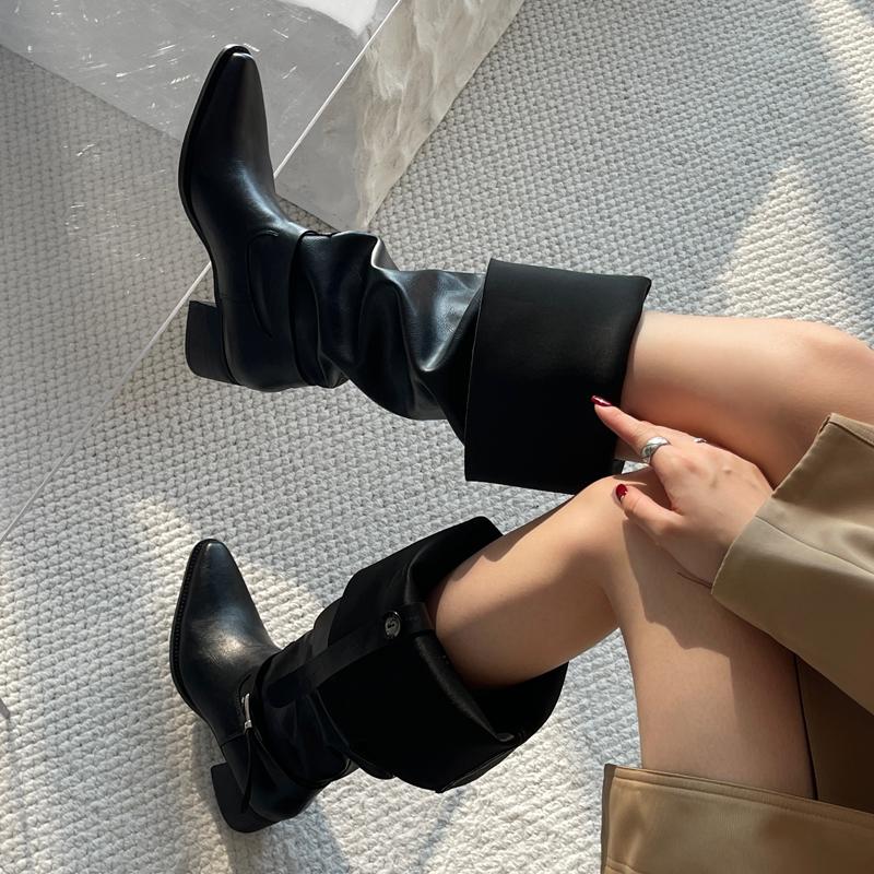 Eilyken Winter Punk Style Women Knee-High Boots Designer Square Heels Buckle Strap Shoes Ladies Booties