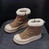 Leather high-top cotton shoes winter new thickened warm velvet medium tube socks snow boots