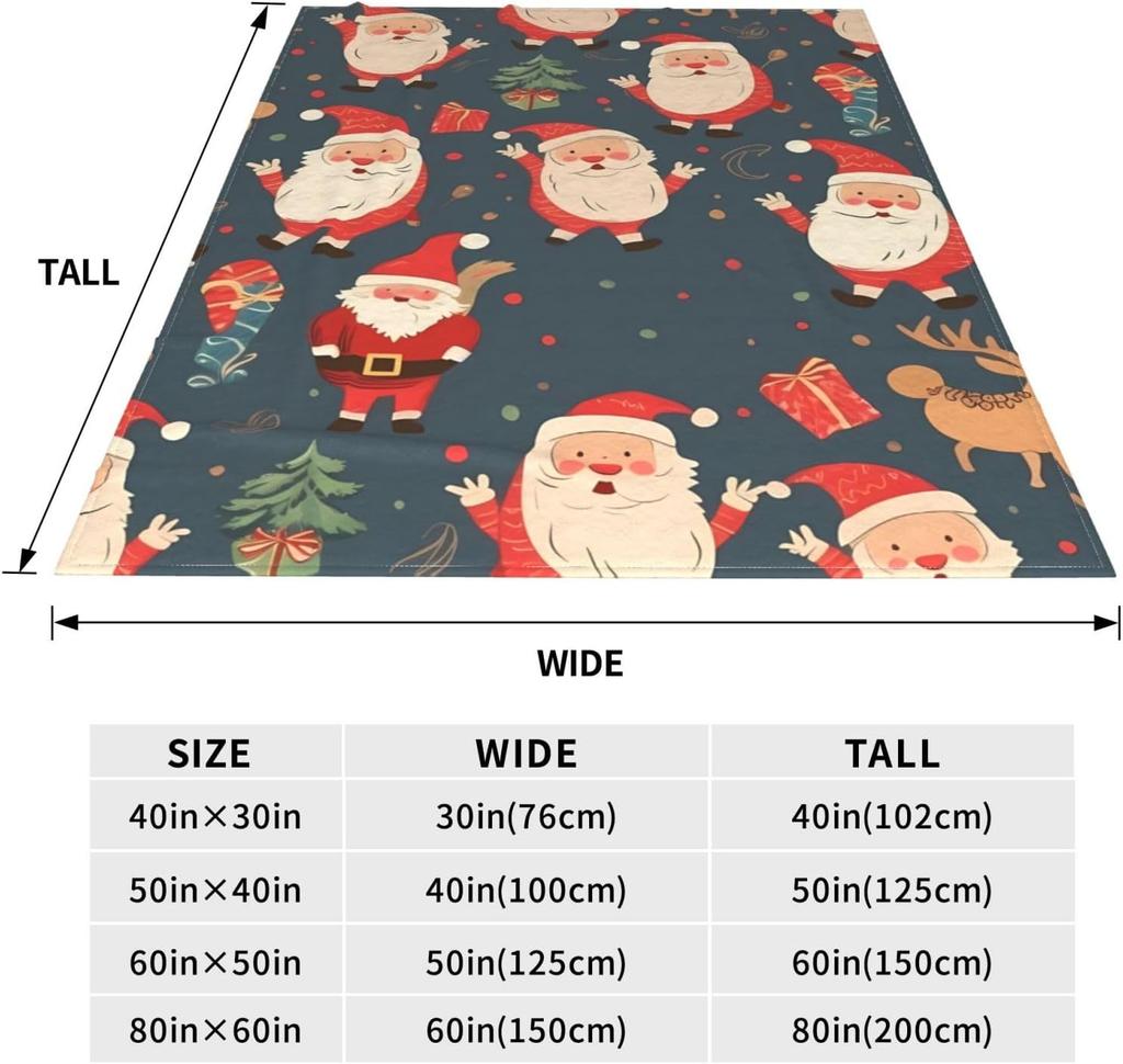 Santa Claus Christmas Print Blanket Soft Cozy Throw Blanket Warm Flannel Throw Blankets Lightweight Fleece Blanket Plush Air