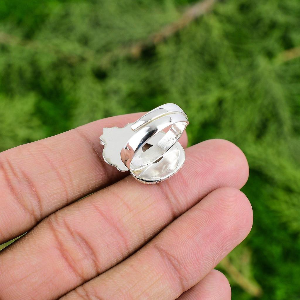 925 Silver Pear Crown Chakra Scolecite Stone Promise Flower Sister Ring Jewelry