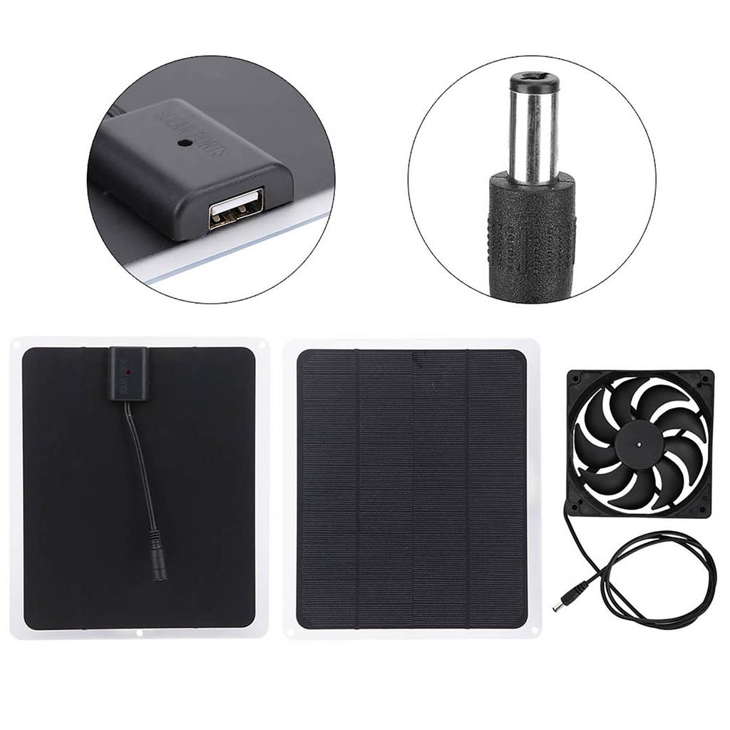 Panel słoneczny 10W 12V Płyta do generowania mocy Ładowanie baterii Wyjście USB Zestaw wentylatora wyciągowego dla zwierząt