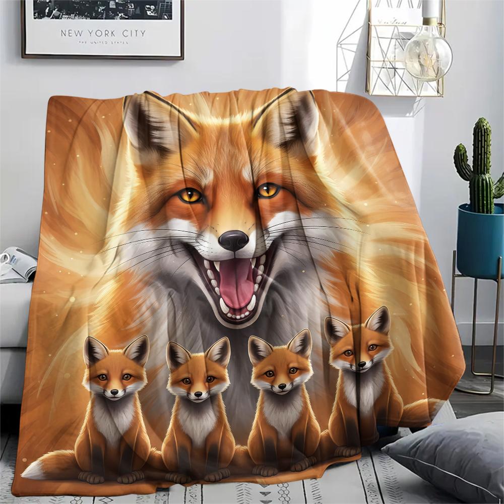 1Pc Fox and Sloth Print Flannel Blanket, High quality Comfortable for All Seasons, Home Decor, Warmth and Comfort, Perfect for Gifts
