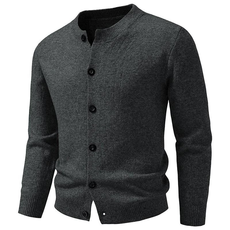Maglione-cappotto casual da uomo per primavera e autunno, tinta unita, monopetto, scollo rotondo, cardigan lavorato a maglia, moda uomo, cardigan, capospalla