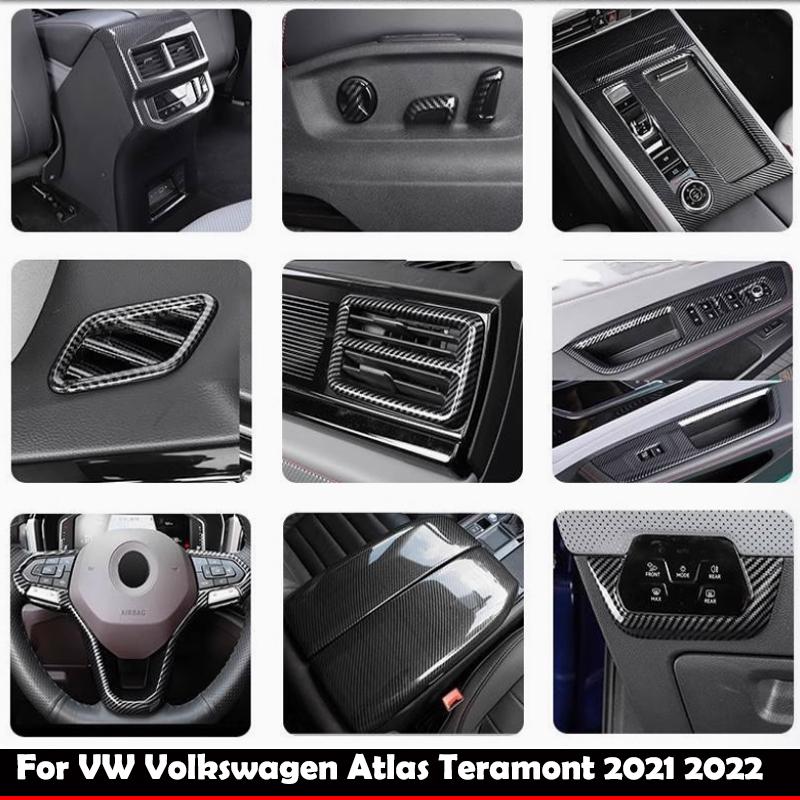 For VW Volkswagen Atlas Teramont ABS carbonfiber Headlight Switch window lift switch Air vent Gear Shift Panel cover