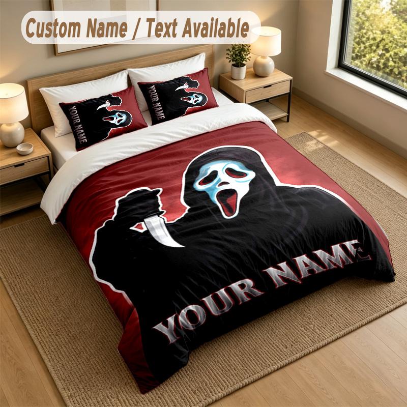 3Pcs Bedding Set Custom Name Text, 1 Sheet 2 Pillowcases Home Bed DecorScream Ghostface