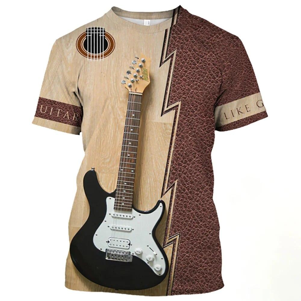 3D tištěný vzor kytarového nástroje s krátkým rukávem 2023 Nové pánské tričko Móda Street Harajuku Neutrální tričko Ležérní Zábava Top