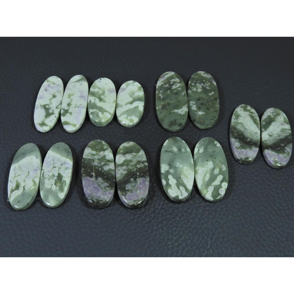 26-34 MM Natural Peace Jade Matched Pair Oval Cabochon Gemstone 7 Pair Lot C-770