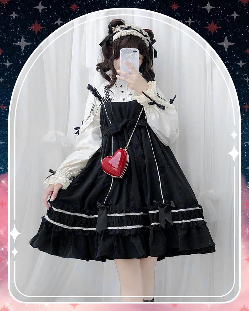 JIURUN Long Sleeve Lolita Gothic Mori Plus Jumper Bowknot Long Dress, Lolita, Cosplay, Anime, Girl, Size, Dress, Cross-dressing, Lolita, Gothic,