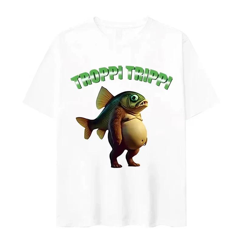 

Funny Fish Graphic Tee Breathable Cotton TShirt Trip Casual Round Neck Short Sleeve S