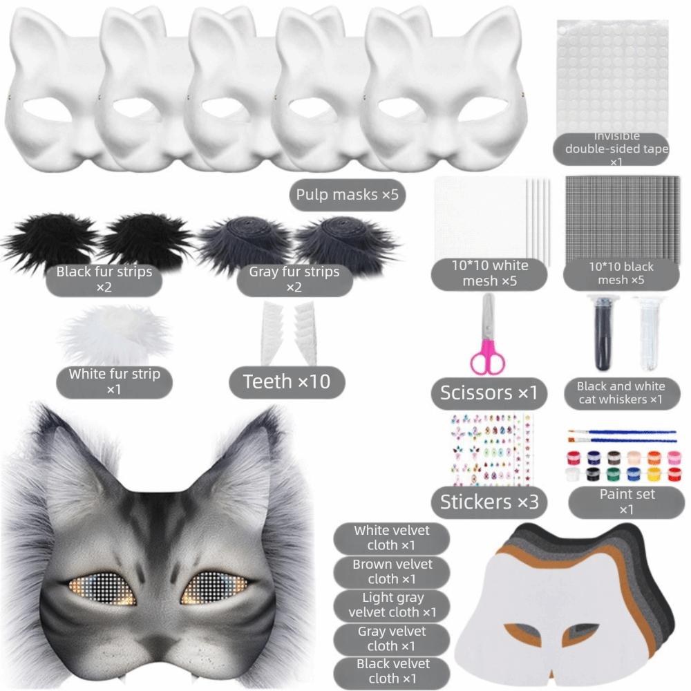 Handmade White Mask Kit Half Face Mask Felt Sheet Cat Mask Faux Fur Blank Mask Animal Mask Cosplay