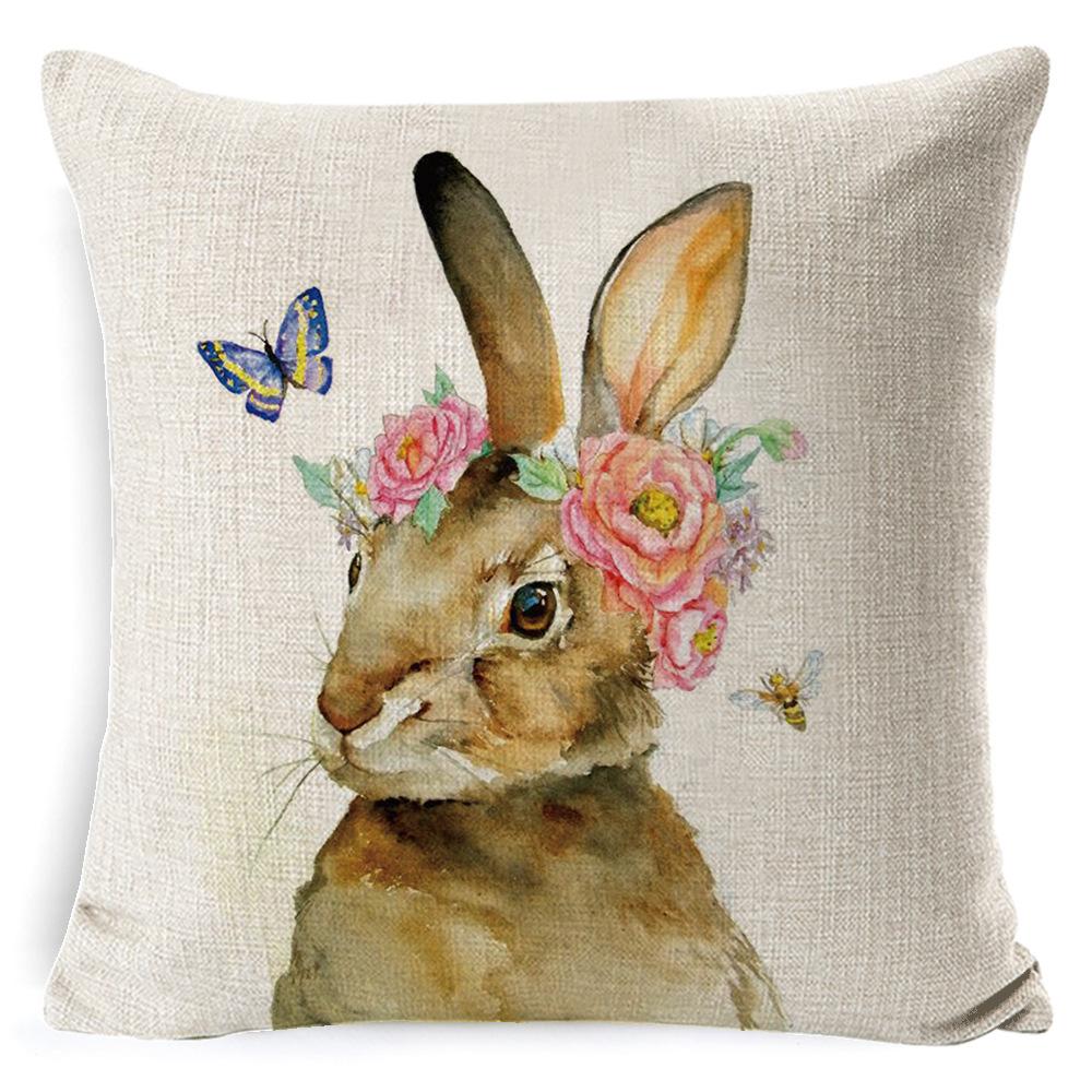 New Digital Printing Easter Theme Pillow Cover Cushion Cover Cute Bunny Truck Animal Pillow Cover