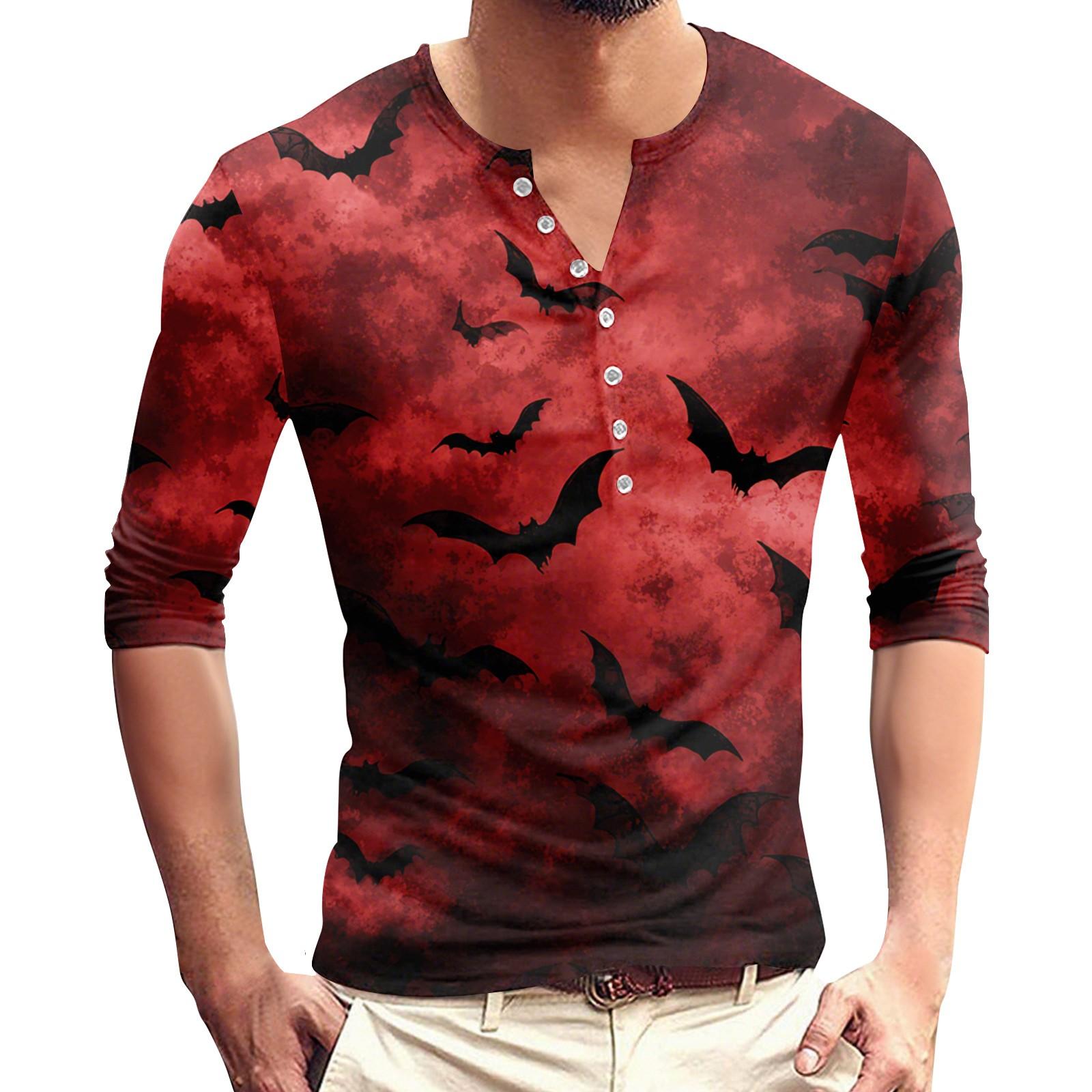 

Мужская футболка на пуговицах с принтом, унисекс, свободного кроя, повседневный топ с рукавами три четверти XL красный