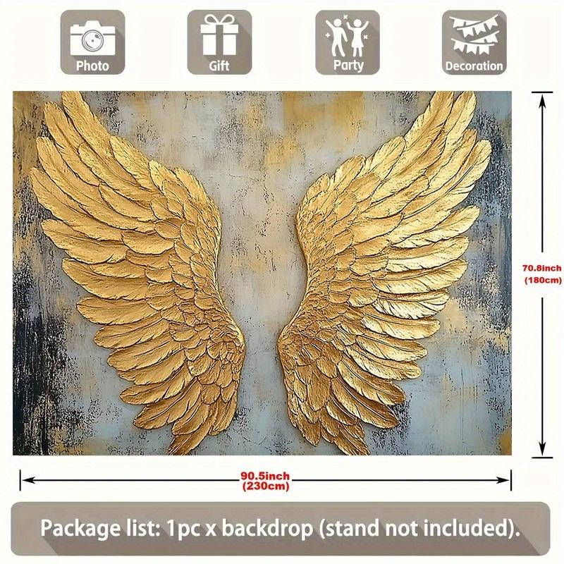 Large Golden Wing Wall Decoration - Polyester Party Banner with Textured Design, Room Decoration