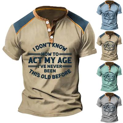 Men's  T-shirt T-shirts Graphic Text Black Military Green Pool Dark Gray 3D Printing Street Casual Short Sleeve Button Down Printed Clothing Basic