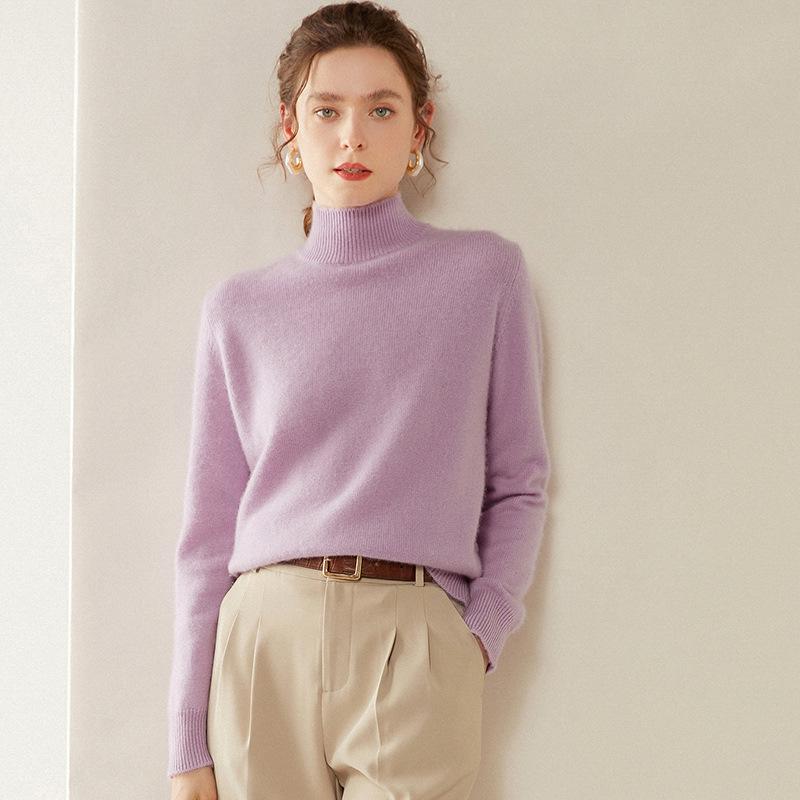 Women's Slim-Fit High-Neck Cashmere Sweater, Elegant & Versatile, Solid Color Knitted Layer
