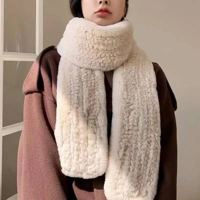 Rex Rabbit Fur Scarf Winter Medium Long fur Scarf Natural Fur Thickened Warm Fur Scarves Neck Warmer Female Real Fur Scarves