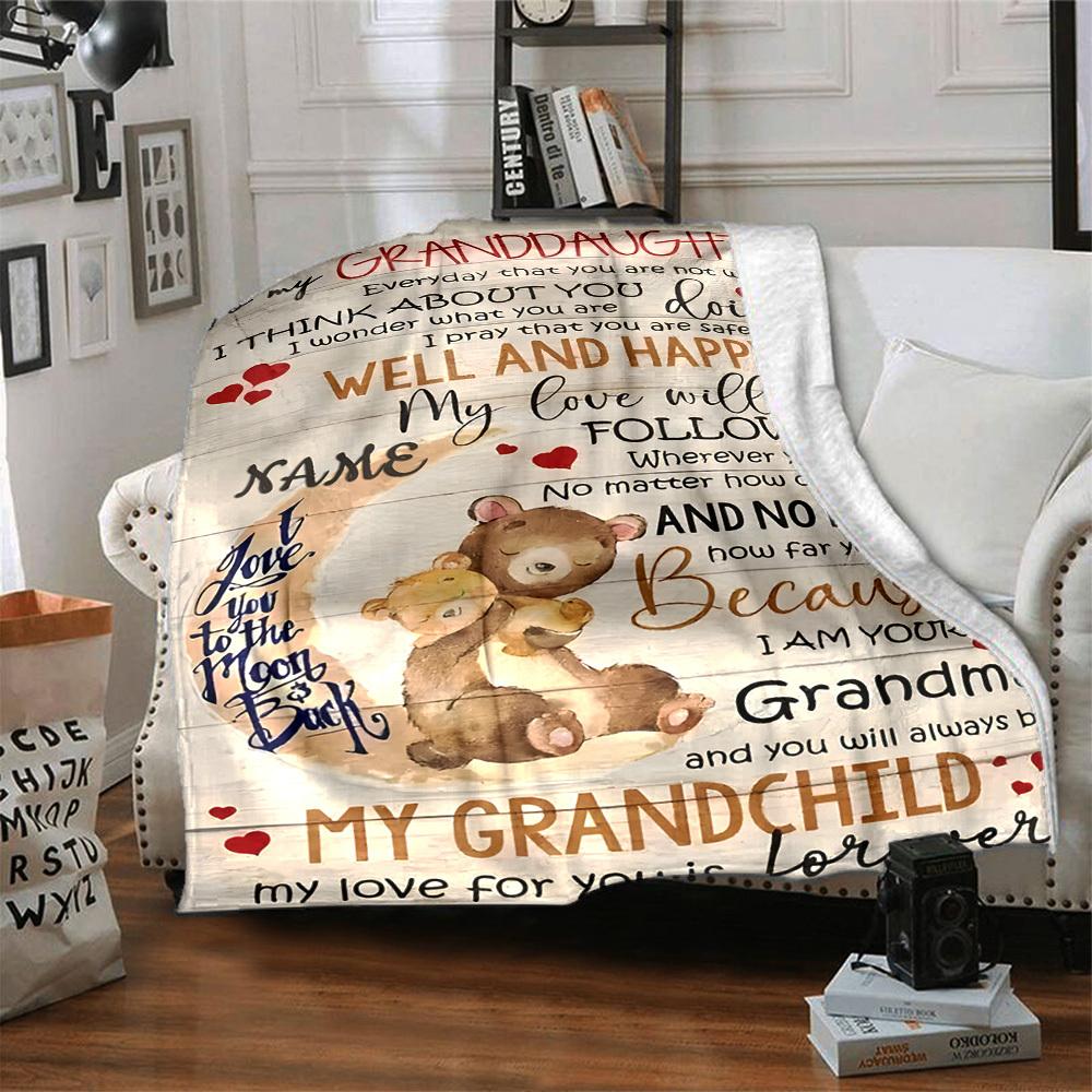 Grandma'S Love For Granddaughter With Teddy Bears And Heartfelt Message Throw Personalized Blanket Personalized Text Ultrasoft Perfect For Sofa Couch