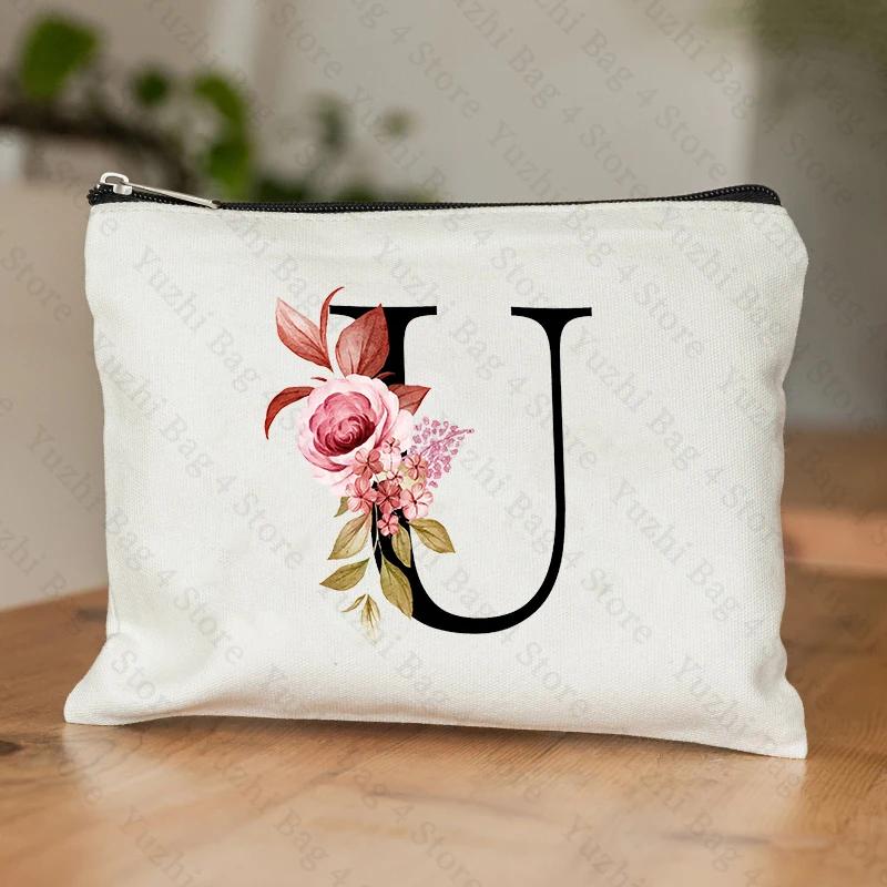 A-Z Alphabet Cosmetic Storage Bag Initial Graduation Gifts for Teacher Flowers Print Toiletry Bag for Bridesmaids Wedding Gifts