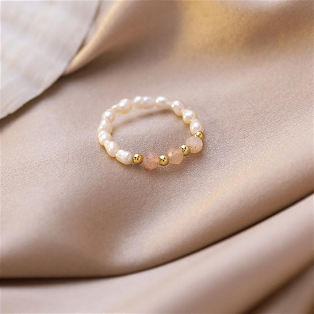 Bohemian Handmade Colorful Crystal Beaded Imitation Pearl Rings Continuous Circle Minimalist Wedding Promise Stacked Finger Ring