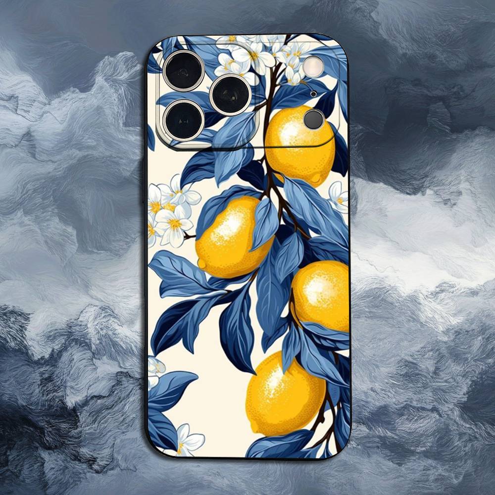 Fruit lemon Painting For iPhone 8,7,11,12,15,14,13,16,17,Plus,Pro Max,XS,X,XR,SE,Mini,Soft Silicone Black Case