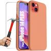 Protective Case - Orange - iPhone 14 Plus - Silicone TPU - 2 Tempered Glasses - Flexible