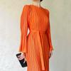 European and American Women's Autumn New Style Long Dress Elegant Pleated Horn Sleeve Mid-length Dress