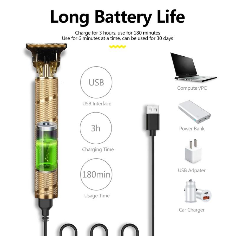 NEREZOVÁ OCEL Spirála Metal Vintage T9 elektrický zastřihovač vlasů Profesionální elektrický holicí strojek dobíjecí holičský zastřihovač