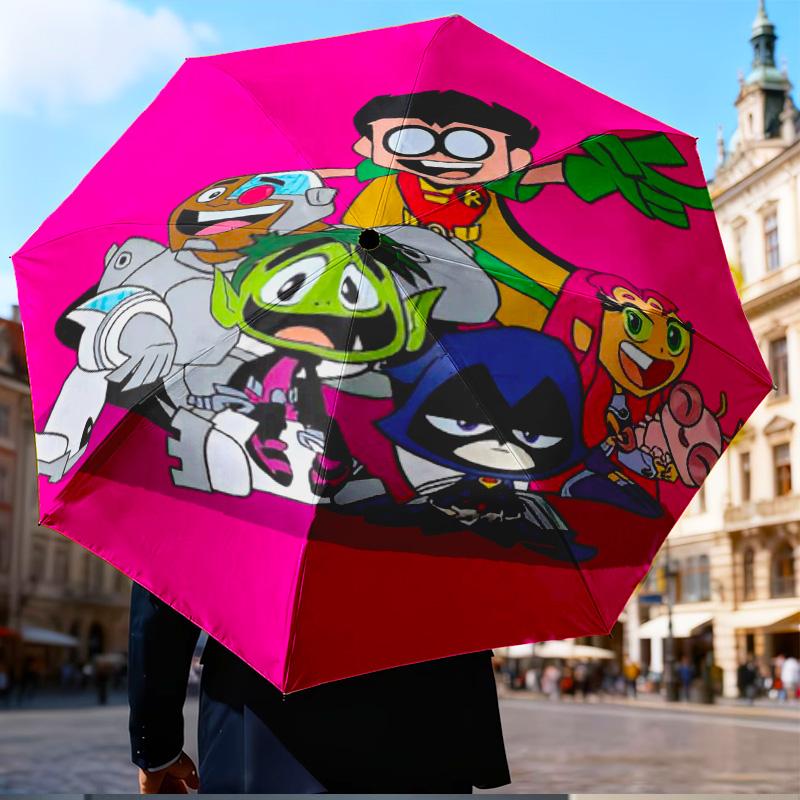 Teen-Titans Adventure Mini Five-Fold Lightweight Umbrella, Eight-Bone Frame, for Home Travel and Outdoor Use in Any Season Fan Gifts