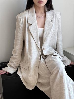 Ensemble blazer et pantalon d'automne pour femme LUXI en Tencel et lin