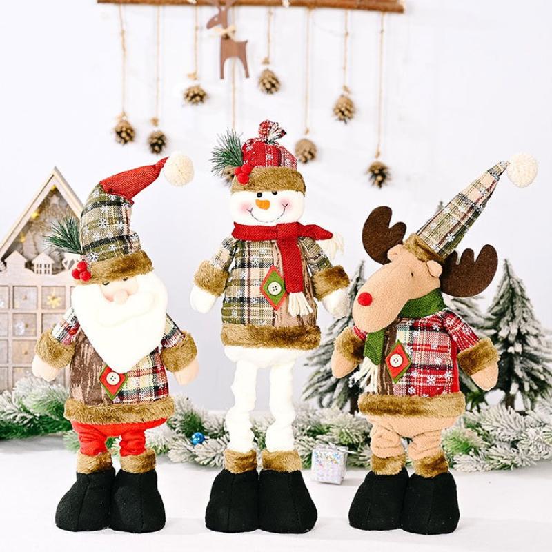 2026 Christmas Ornaments Snowflake Santa Claus Elk Plaid Cloth Doll Hotel Shopping Mall Xmas Decoration Ornaments Navidad Noel