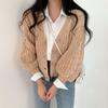 Autumn and winter new twist sweater jacket for women age-reducing and thin V-neck lantern sleeves loose knitted sweater for women