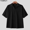 INCERUN Men Lapel Neck Short Sleeve Casual Loose T-shirts Tops