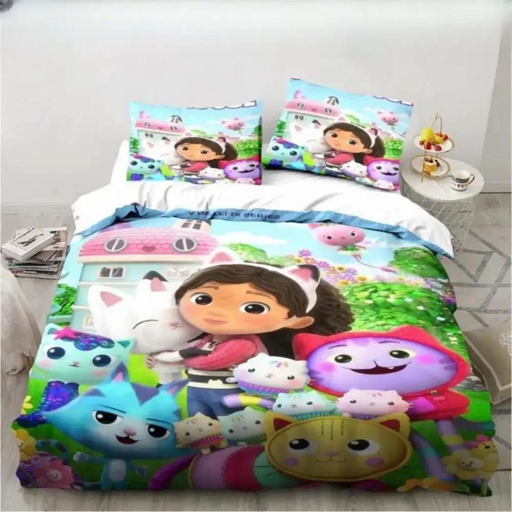 Gabbys Dollhouse Characters Bedding Set Duvet Cover Sheet Printed Bed Set Pillowcase Bed Full Queen King Size Comforter Bedroom