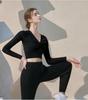 2024 Spring Women's Crisscross Yoga Top - Sexy Long Sleeve Solid Color Fitness T-Shirt