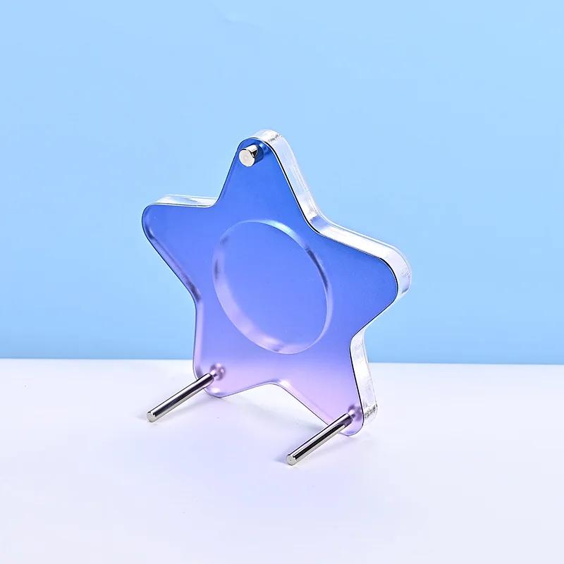 Aesthetic Gradient Color Stars Acrylic Round Metal Badge Holder Anime Character Souvenir Badge Display Storage Dustproof Stand