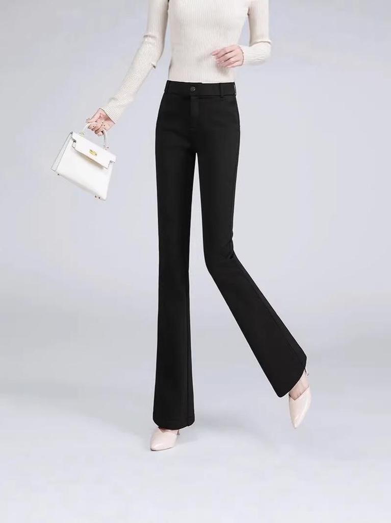 Women's High Waist Black Flared Trousers - Slimming Micro Flare Suit Pants for Spring & Autumn
