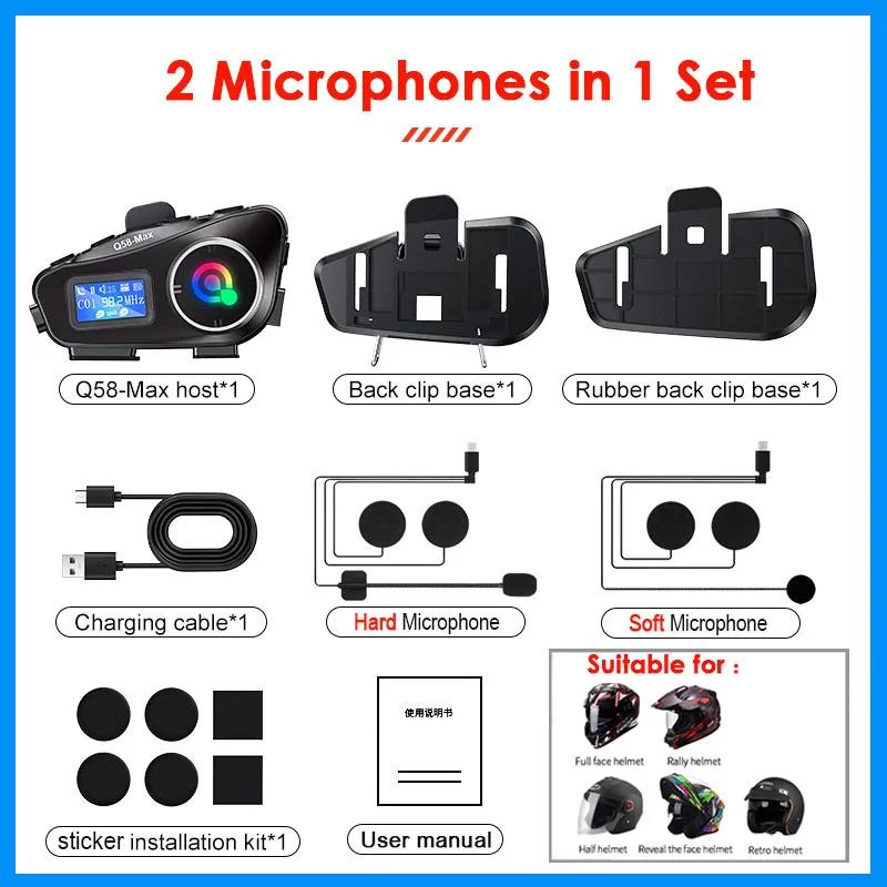 Bluetooth 5.3 Motorcycle Helmet Intercom 500 Meters LCD Screen Music Sharing TF Card FM Headset Skiing Hands-free Earphone