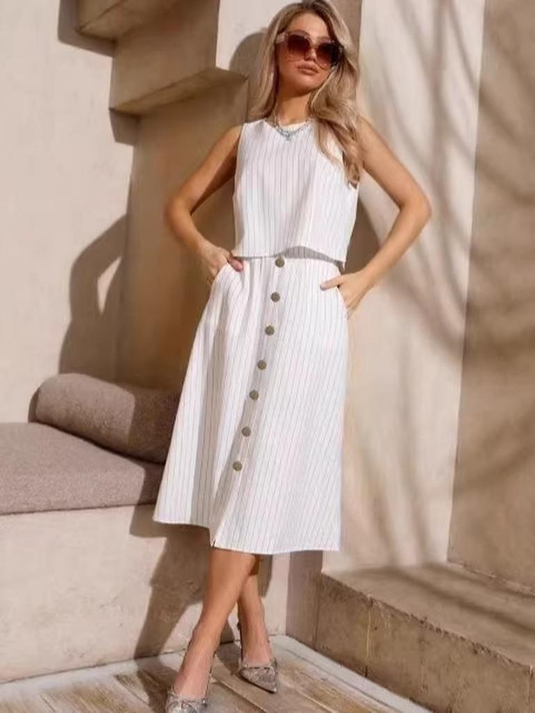 Wind New Round Neck Fashion Women's Clothing Sleeveless Set