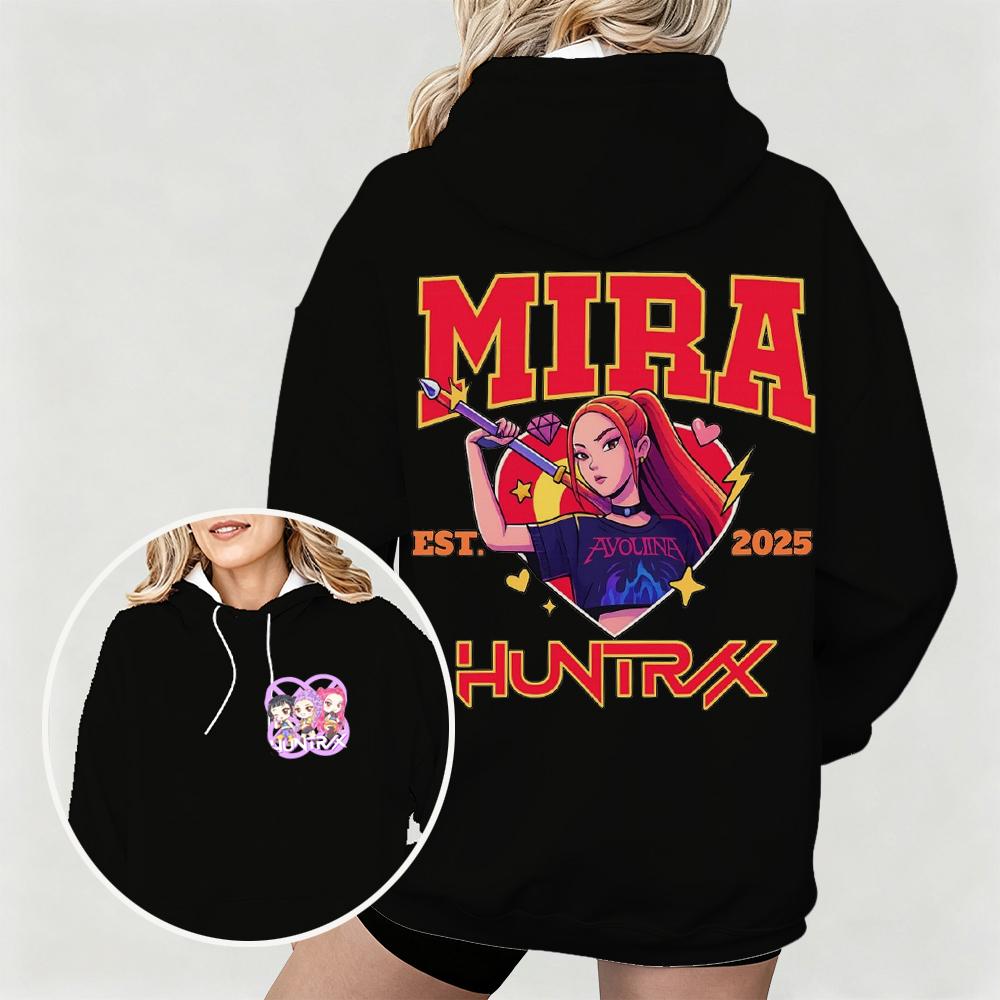 Women KPop Demon Hunters Hoodie with Mira Graphic Character Perfect for Autumn Winter Casual Wear Fashionable Outdoor Pullover